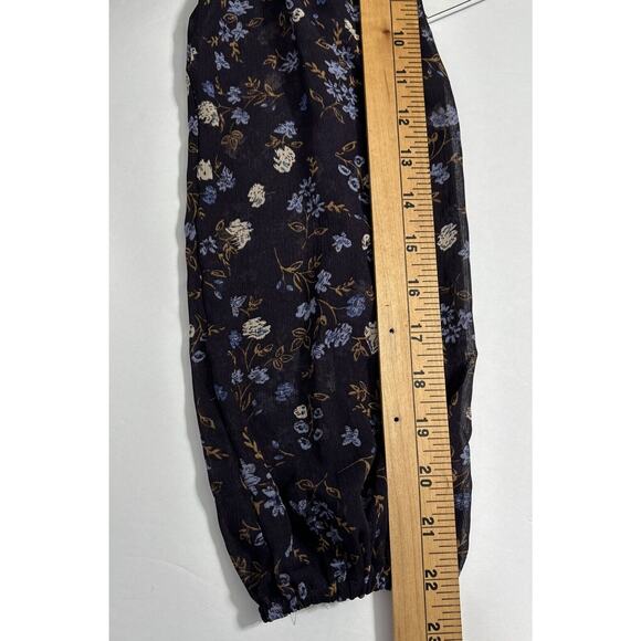 1.State Women Small Blue Floral Chiffon Blouse Top L/S Tie Waist V-neck Career - Picture 10 of 10